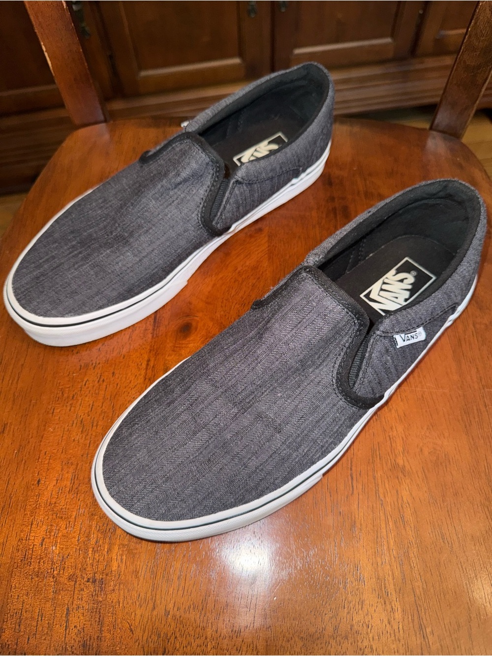 Vans Slip-On Canvas Sneakers in Charcoal Gray